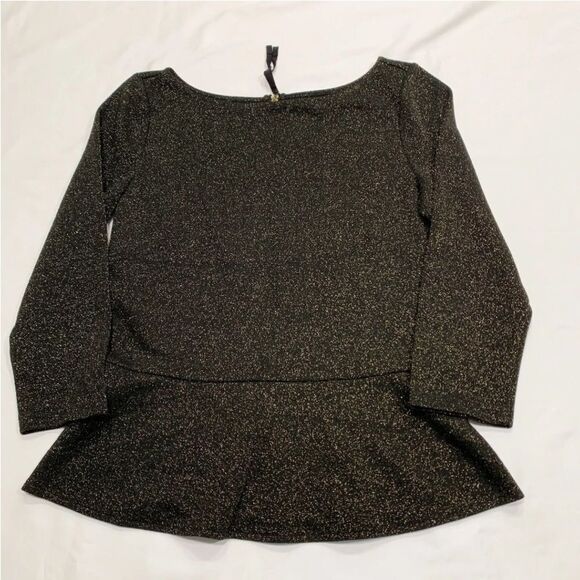 Loft Peplum Sparkle 3/4 Sleeve Black & Gold Shimmer Blouse Career Top size XS - Picture 6 of 15